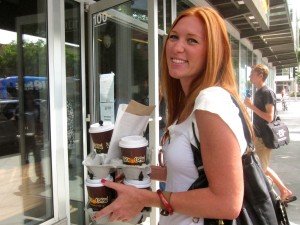 Brooke Hauge picked up coffee orders for co-workers from Philz Coffee in Santa Monica on her way to the office Thursday.
