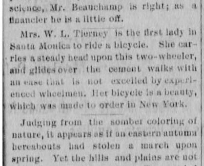 Mrs Tierney rides a bike May 1 1889