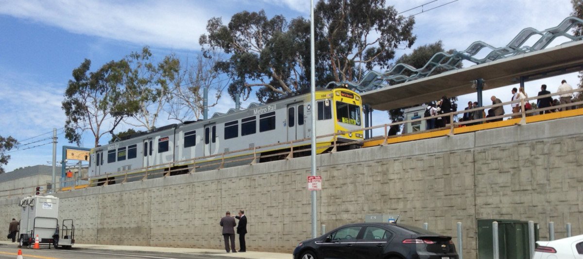 Expo Line test train at Palms station