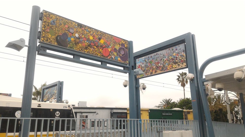 Two murals adorn the Bergamot Expo station at 26th Street. Photo: Santa Monica Next.