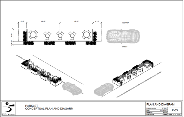 Preliminary parklet designs for Main Street. Image via city of Santa Monica.