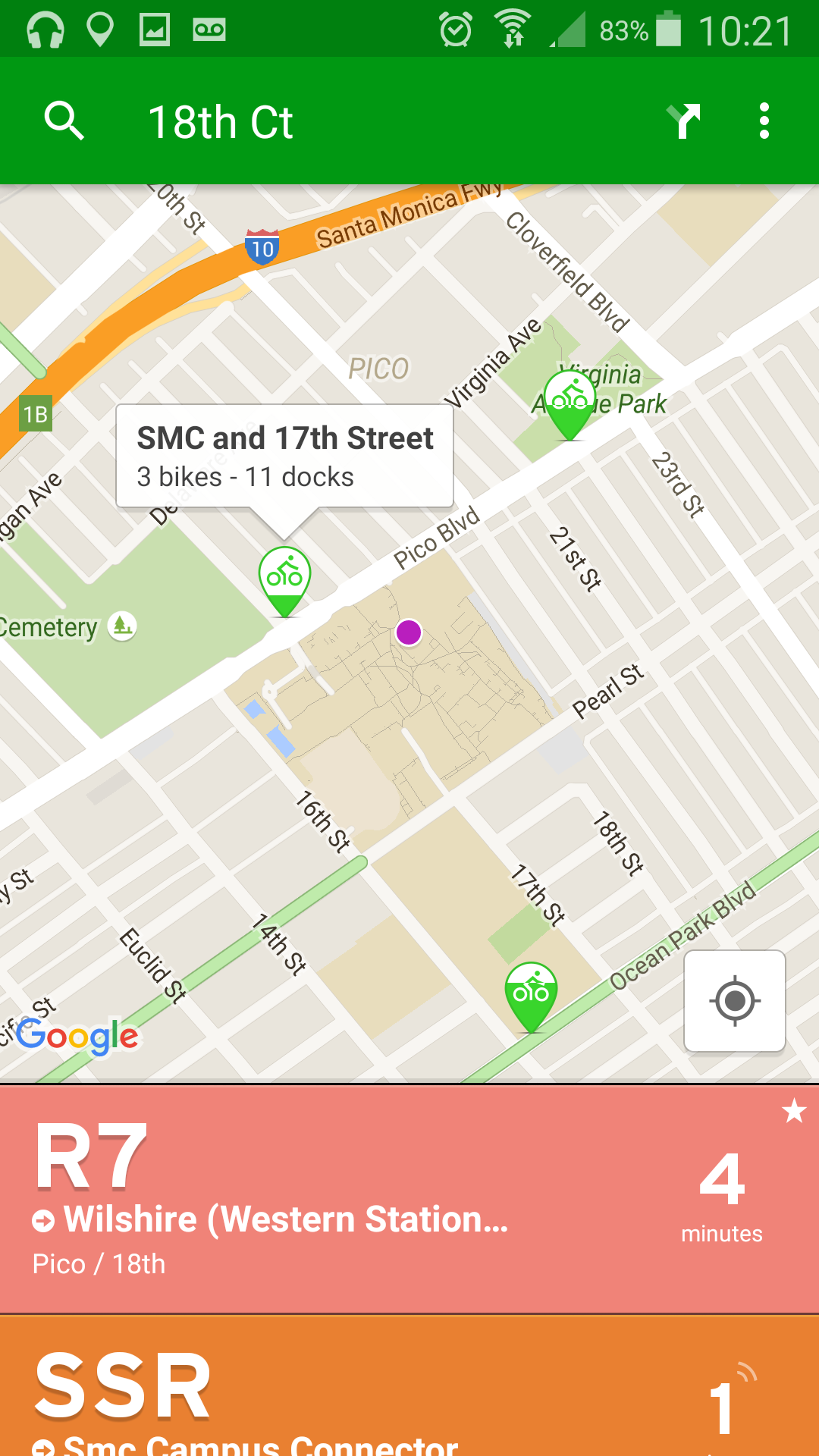A snapshot of the bike-share stations near Santa Monica College.