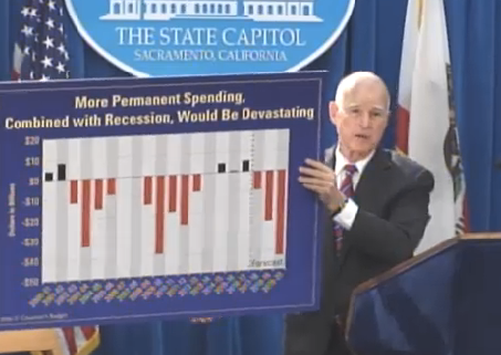 Governor Brown shows why he insists on fiscally conservative policies. Screengrab from CalChannel.