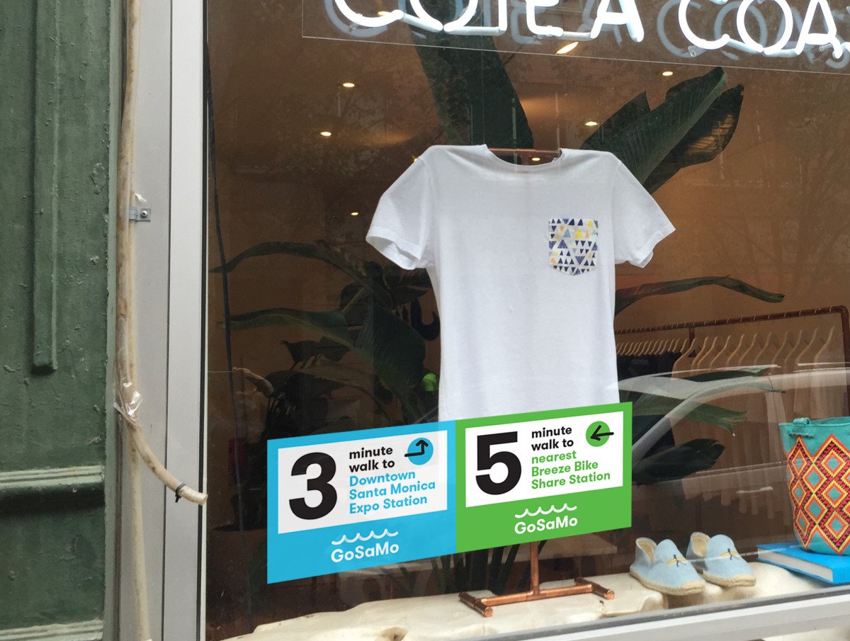 As part of the GoSaMo campaign, local businesses will be encouraged to put decals in their store windows to show customers and passersby the nearest transit option (all images courtesy of the city of Santa Monica).