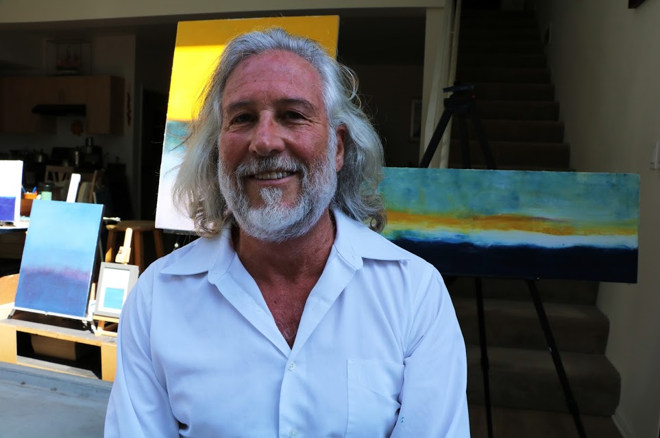 Local artist Michael Baroff sits in front of his live/work space at the Belmar Apartments on Ocean Avenue. Photos by Jason Islas/Santa Monica Next