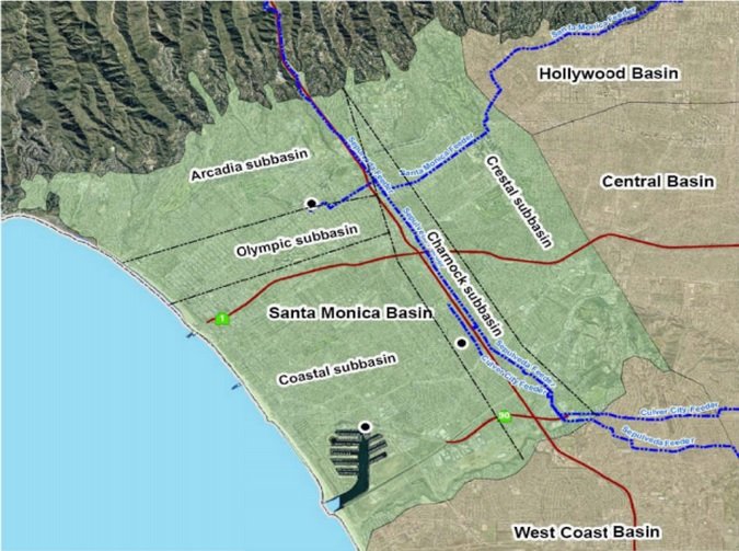 A map of the Santa Monica Basin and its subbasins.