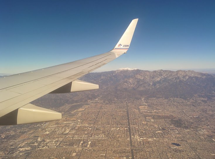 The view of San Bernardino County from an airplane shows miles of low-density sprawl.