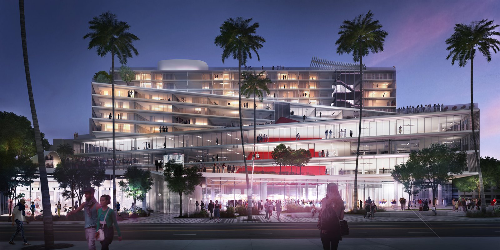 The Plaza at Santa Monica imagined at night. Rendering courtesy of MPC.