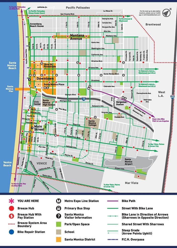 A map of the Breeze Bike Share system. Courtesy of CycleHop and the city of Santa Monica.