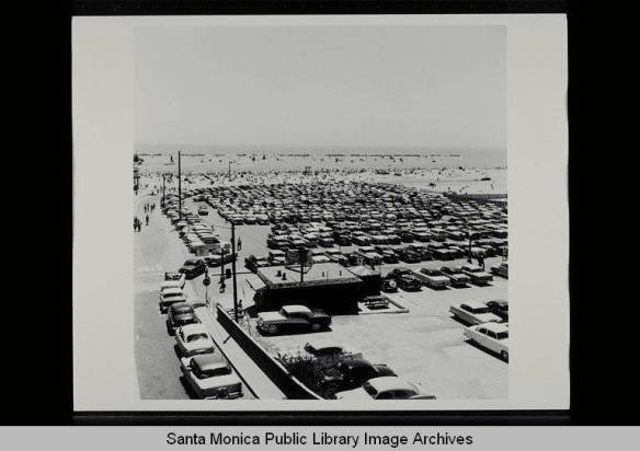 Beach parking in July 1955; courtesy Santa Monica Public Library Image Archives.